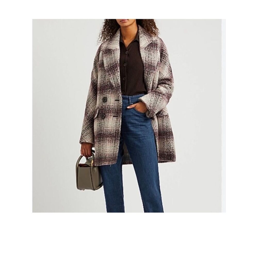 NWT Veronica Beard Double-Breasted Plaid Pea Coat